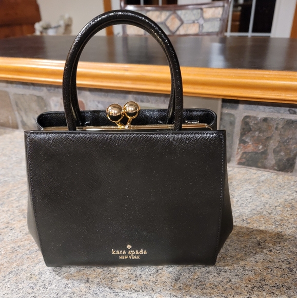 kate spade Handbags - Kate Spade Black Satchel with Gold Accents/ Kisslock/ Crossbody Strap/ BNWOT